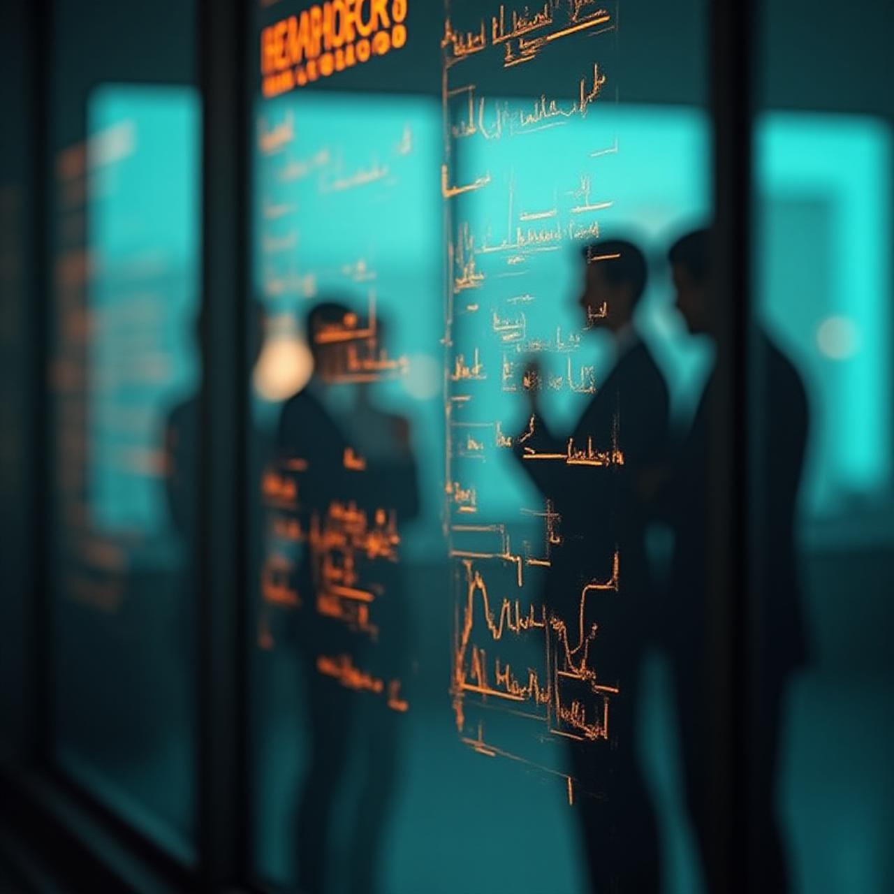 Strategic high-level glass board planning session